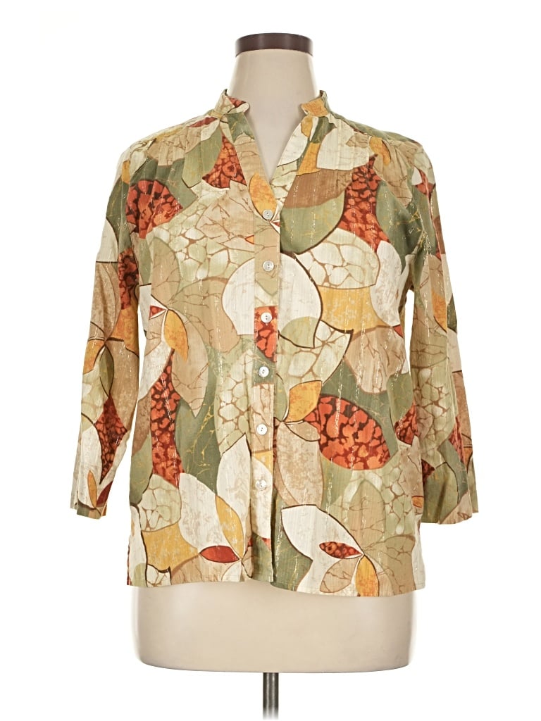 Pre-owned Alfred Dunner 3/4 Sleeve Blouse In Brown