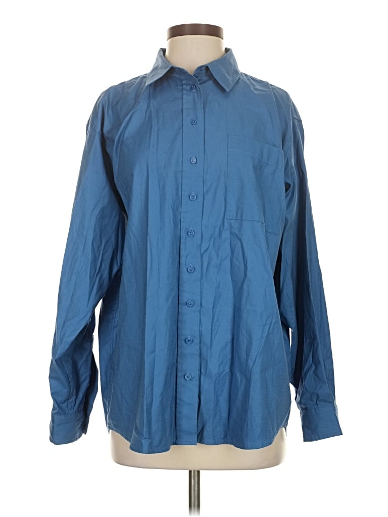 Pre-owned Reformation Long Sleeve Button Down Shirt In Blue