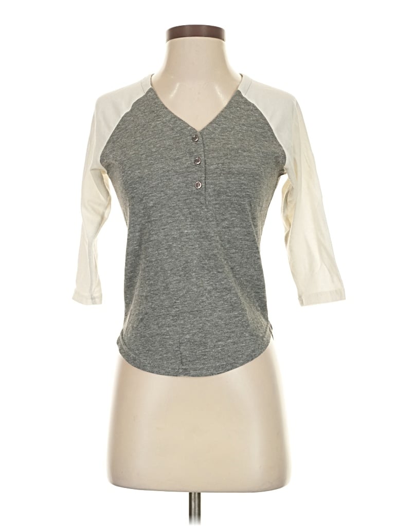 Pre-owned Alternative 3/4 Sleeve Top Gray Keyhole Neckline Tops