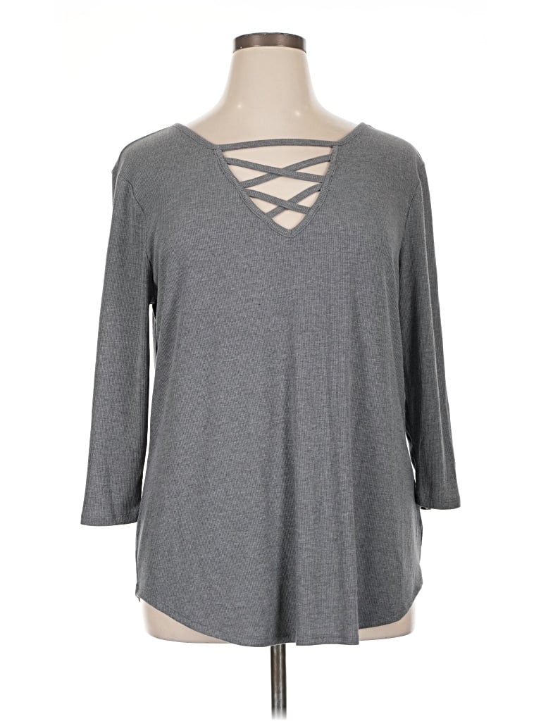Pre-owned Worthington 3/4 Sleeve T-shirt In Gray
