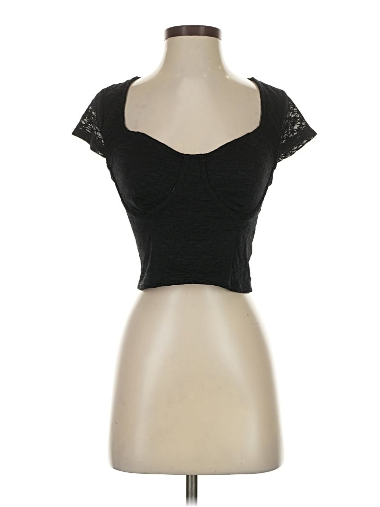 Wild Fable Short Sleeve Top Black Sweetheart Neckline Tops