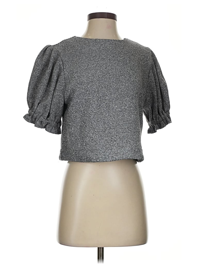 Pre-owned Buru Short Sleeve Top Gray Sweetheart Neckline Tops