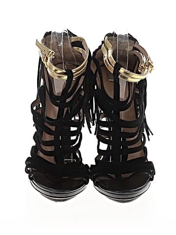 Herve Leger Suede Fringe Accent Caged Sandals  (view 2)