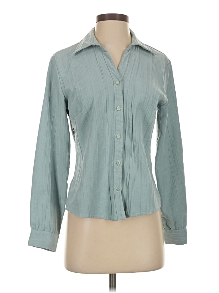 Pre-owned Lemon Grass Long Sleeve Blouse In Blue