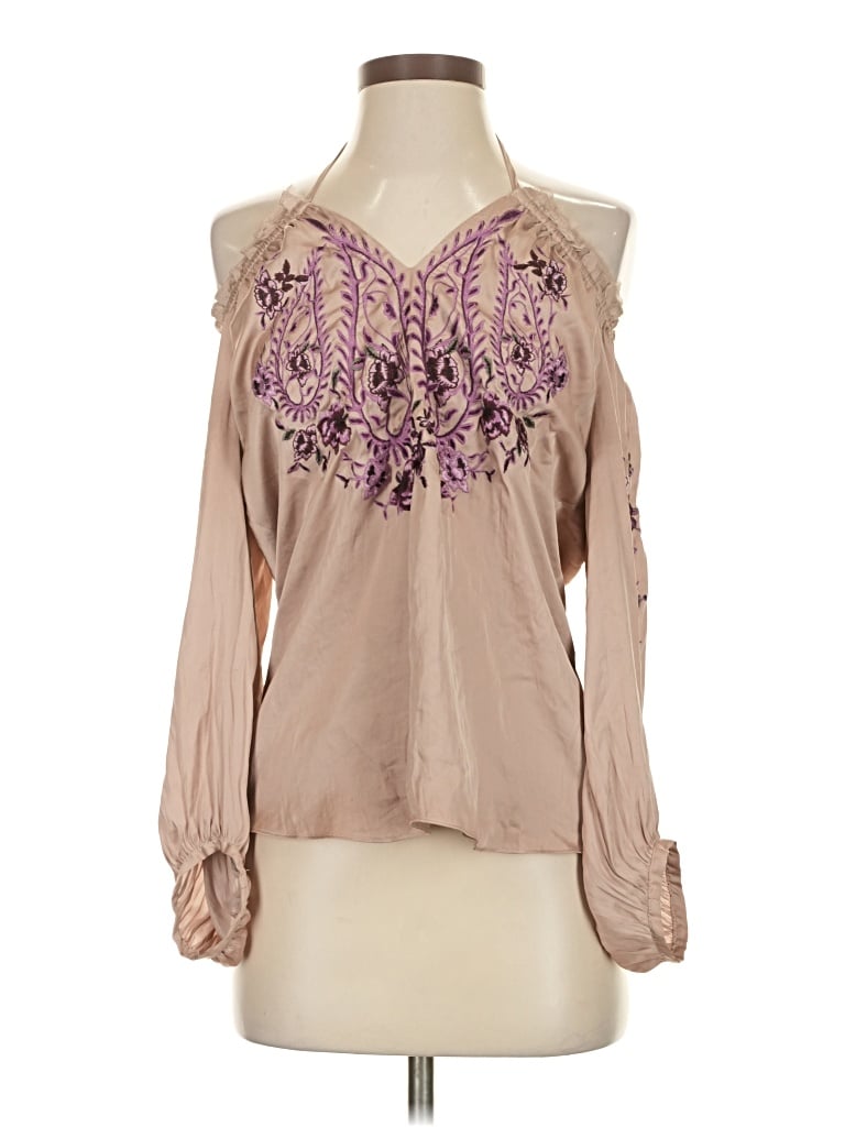 Pre-owned White House Black Market Long Sleeve Blouse In Tan