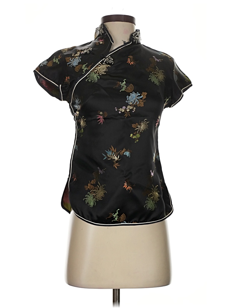 Pre-owned Unbranded Short Sleeve Blouse In Black