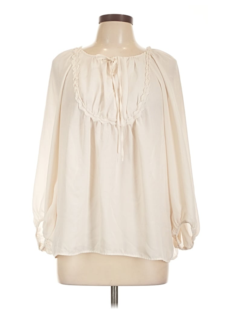 Pre-owned Max Studio Long Sleeve Blouse In White