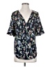 Ann Taylor 100% Polyester Floral Blue Short Sleeve Blouse Size S - photo 1