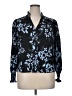 Parker 100% Polyester Floral Blue Black Long Sleeve Blouse Size XL (estimated) - photo 1