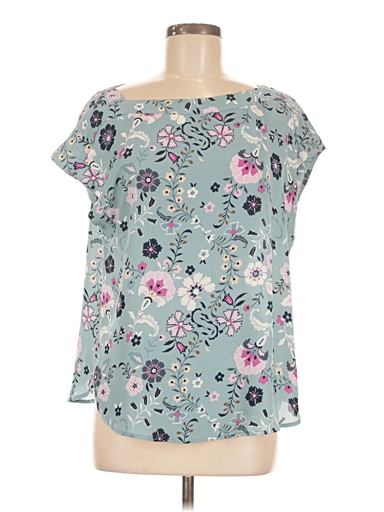 Pre-owned Ann Taylor Factory Short Sleeve Blouse In Blue
