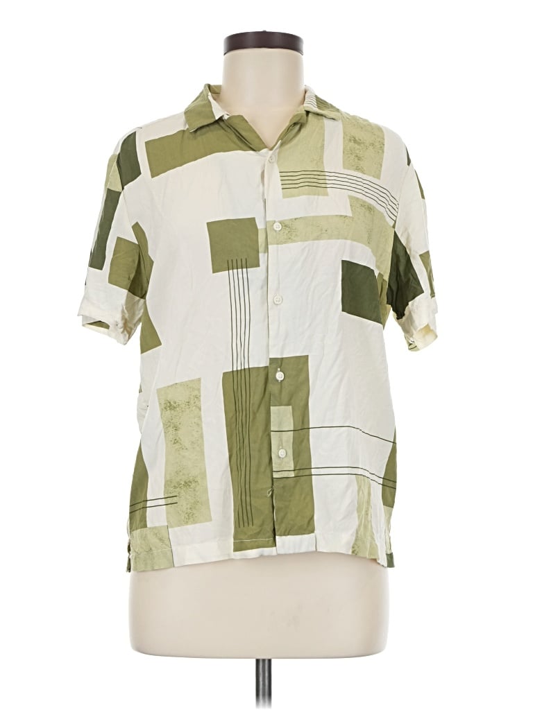 Pre-owned Denim And Flower Short Sleeve Blouse In Green