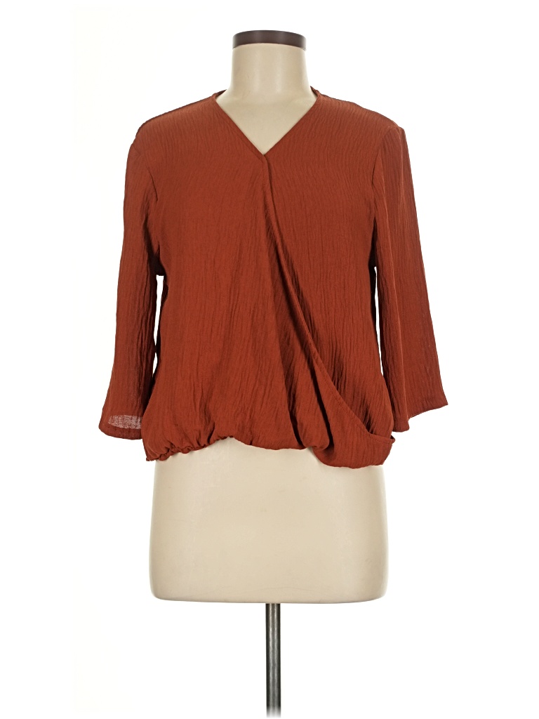 Pre-owned Zara 3/4 Sleeve Blouse In Brown