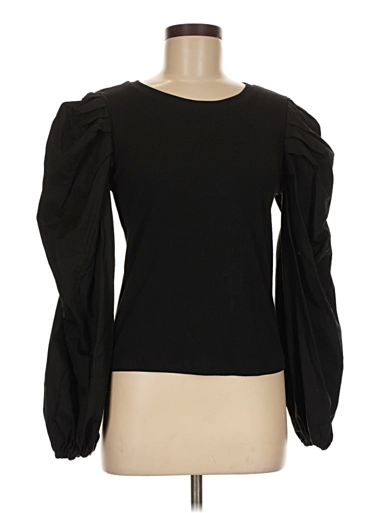 Lea & Viola Long Sleeve Top Black Sweetheart Neckline Tops