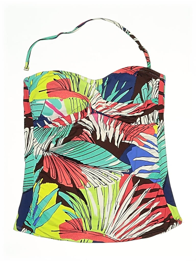 Pre-owned Anne Cole Swimsuit Top Green Tropical Pattern Swimwear