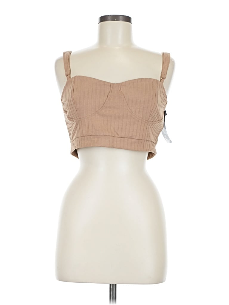 Shein Sleeveless Top Tan Strapless Neckline Tops In Brown
