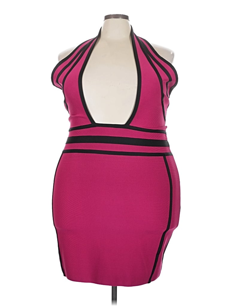 Fashion Nova Cocktail Dress - Bodycon: Pink Color Block Pattern Dresses - New - Size 3X