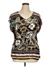 Unique Spectrum 100% Rayon Teal Brown Short Sleeve Blouse Size 1X - photo 1