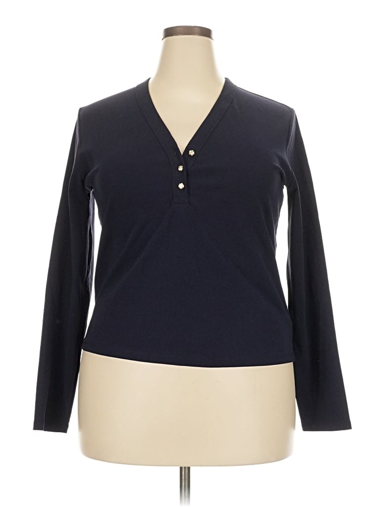 Pre-owned Free Assembly Long Sleeve Henley Shirt In Blue