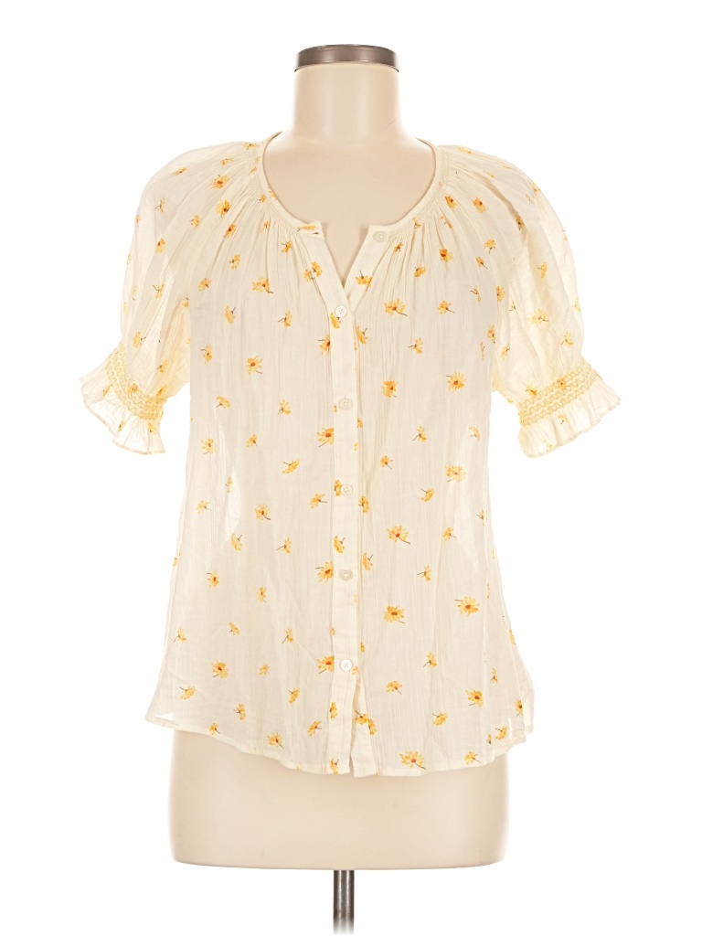 Pre-owned Madewell Short Sleeve Blouse In Yellow