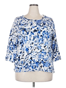Studio Works Womens Size XL Blue White Print Button Down LS