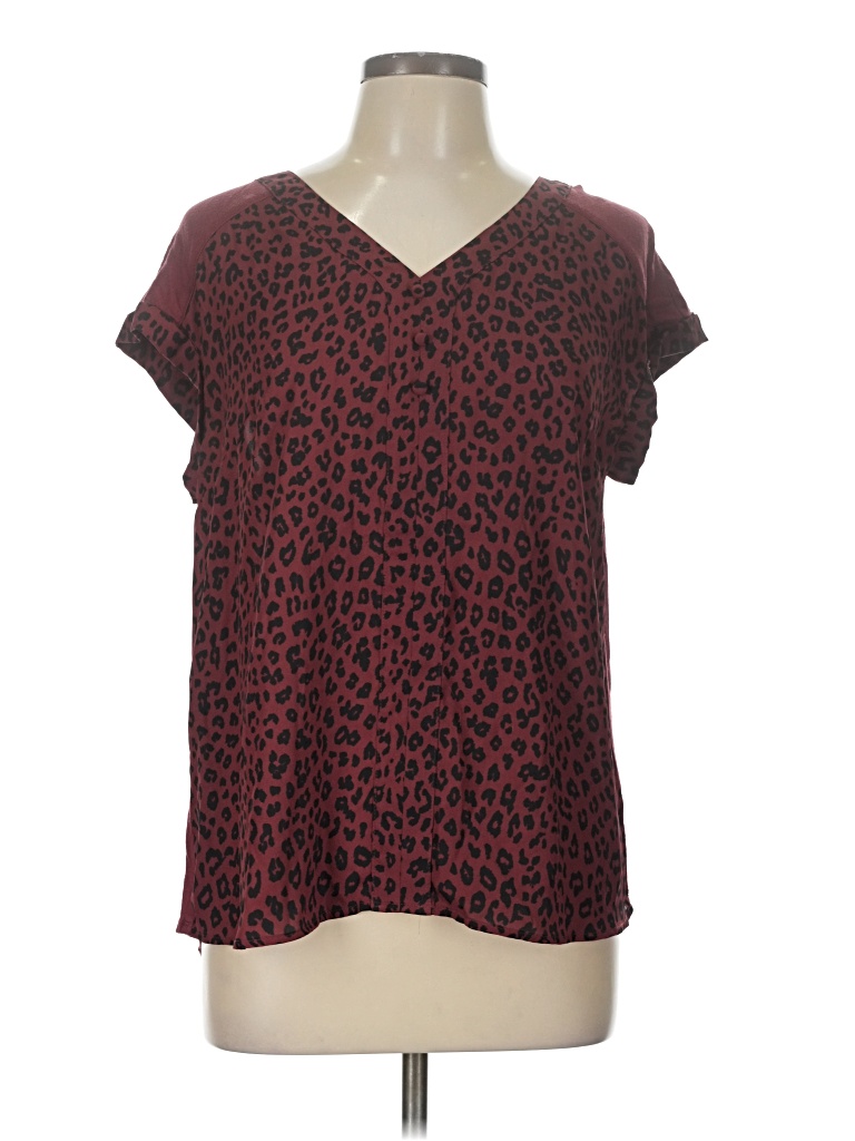 Pre-owned Fortune + Ivy Short Sleeve Blouse In Burgundy