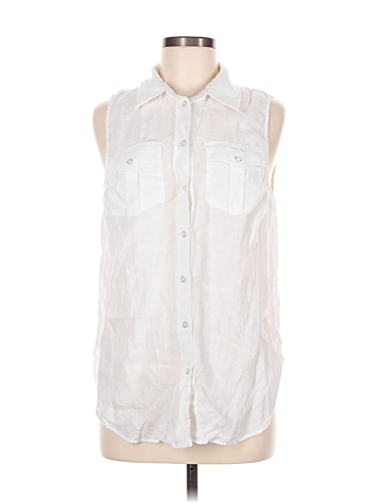 Pre-owned Talbots Sleeveless Button Down Shirt In White