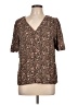 Hinge 100% Viscose Animal Print Brown Short Sleeve Blouse Size L - photo 1