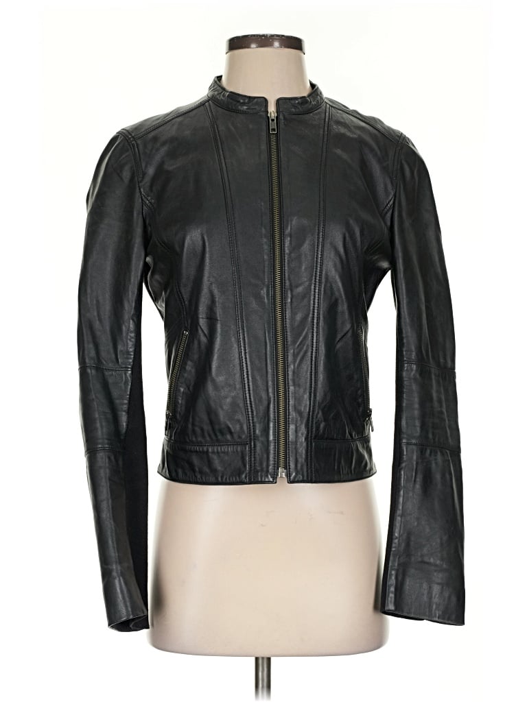 Pre-owned Halogen Leather Jacket In Black