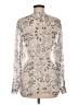 Joe Fresh 100% Polyester Paisley Silver Long Sleeve Blouse Size M - photo 2