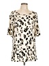 Tickled Teal Animal Print Ivory Short Sleeve Blouse Size L - photo 1