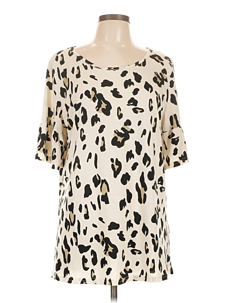 Pre-owned Tickled Teal Short Sleeve Blouse In White