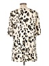 Tickled Teal Animal Print Ivory Short Sleeve Blouse Size L - photo 2
