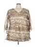 Signature 100% Polyester Animal Print Gold 3/4 Sleeve Blouse Size 3X - photo 1