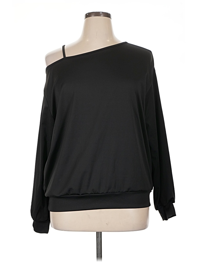 Pre-owned Shein Curve Long Sleeve Top Black One Shoulder Neckline Tops