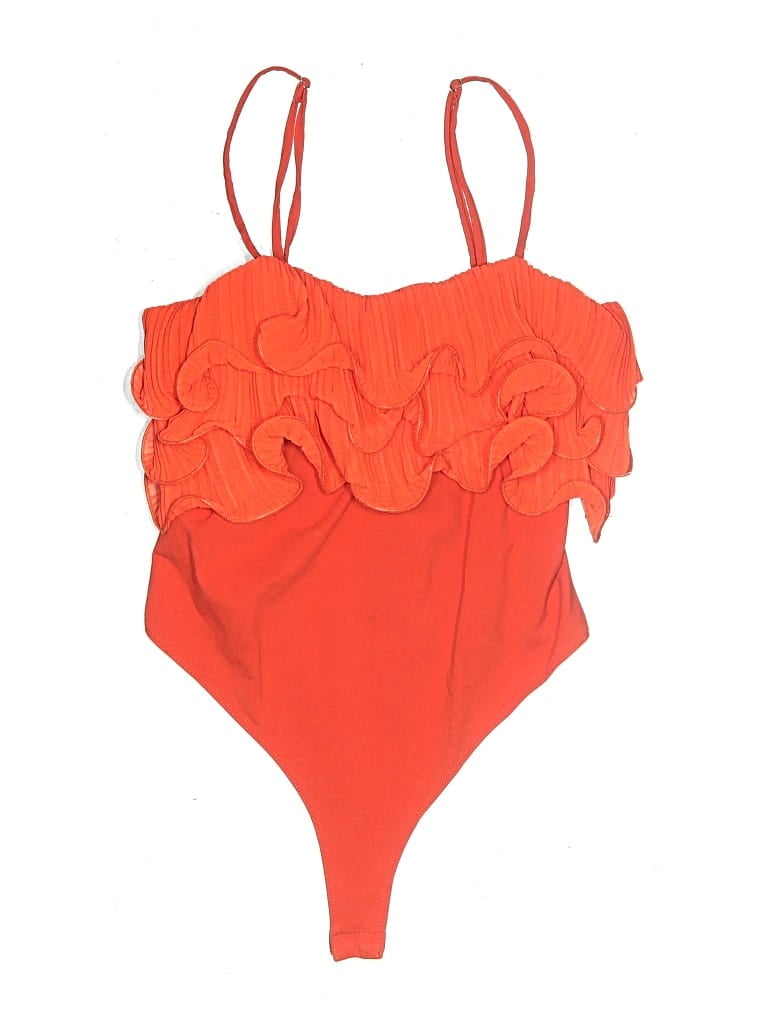 Pre-owned Vestique Sleeveless Top Orange Ruffles Neckline Tops