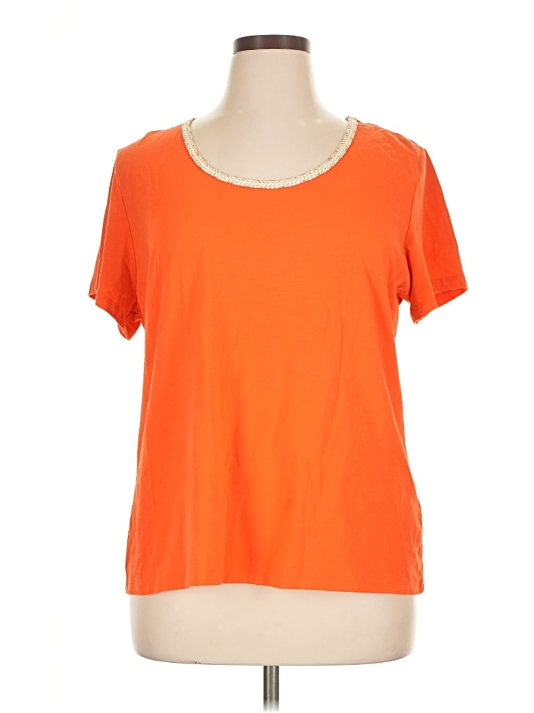 Pre-owned Candace Cameron Bure Short Sleeve Top Orange Scoop Neck Tops
