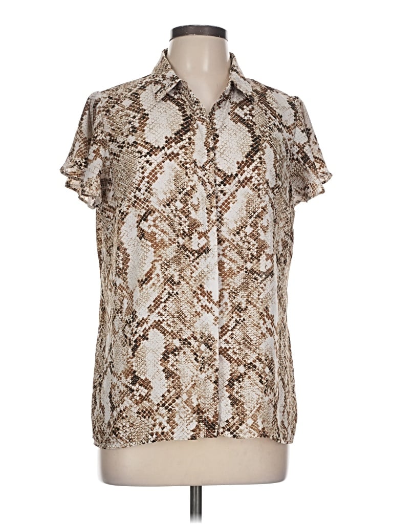 Pre-owned Worthington Short Sleeve Blouse In Tan