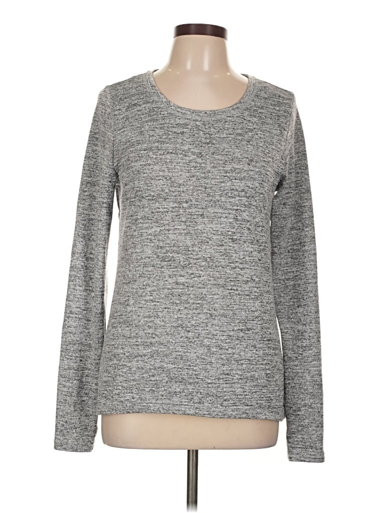 Pre-owned 90 Degree By Reflex Long Sleeve Top Gray Crew Neck Tops