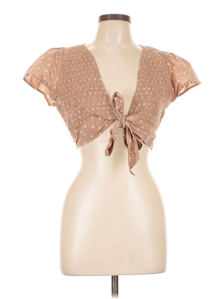Pre-owned American Eagle Outfitters Short Sleeve Blouse In Tan
