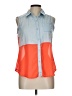 GeeGee Color Block Orange Sleeveless Button-Down Shirt Size L - photo 1