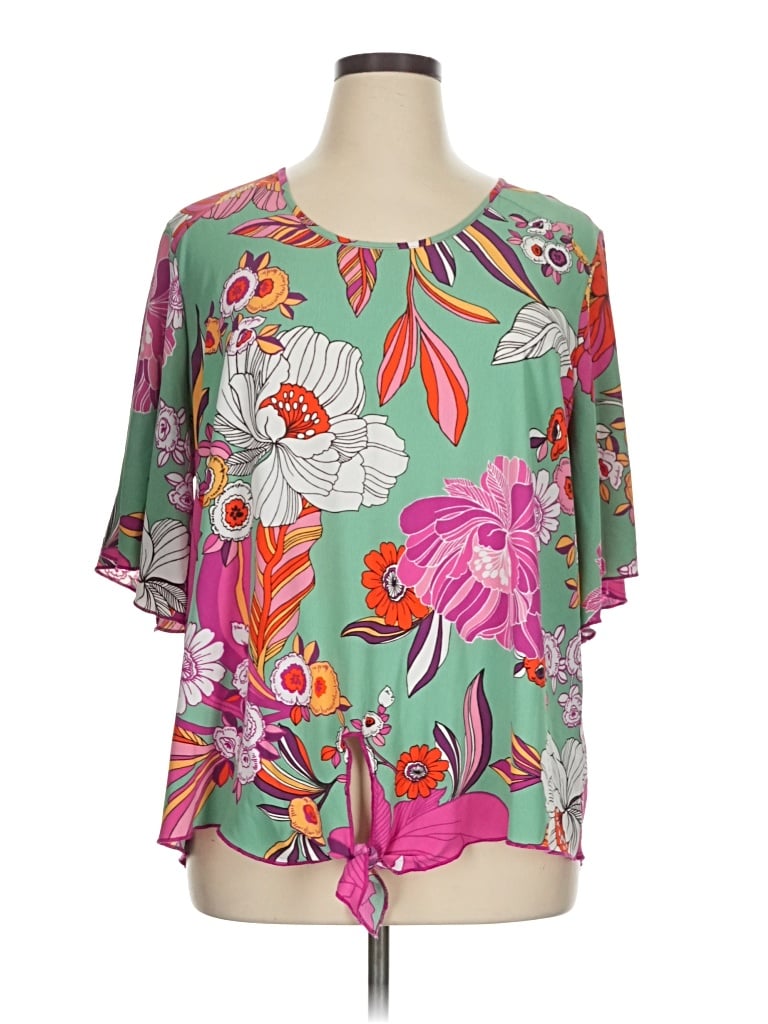 Pre-owned Cha Cha Vente Short Sleeve Blouse In Green