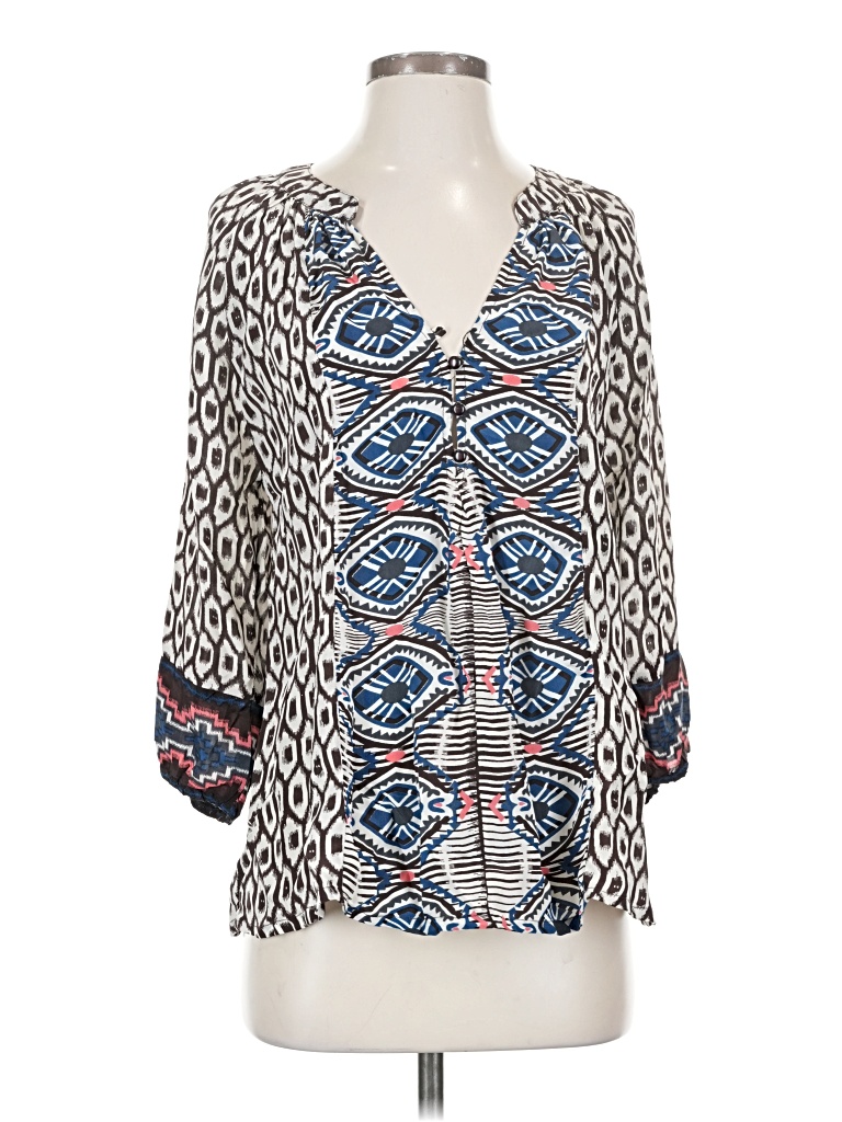 Pre-owned Tolani 3/4 Sleeve Silk Top Ivory Plunge Neckline Tops In White