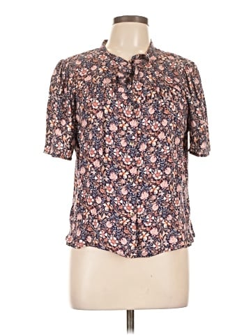 Self Contrast Short Sleeve Blouse (view 1)