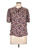 Self Contrast Floral Brown Short Sleeve Blouse Size L - photo 1