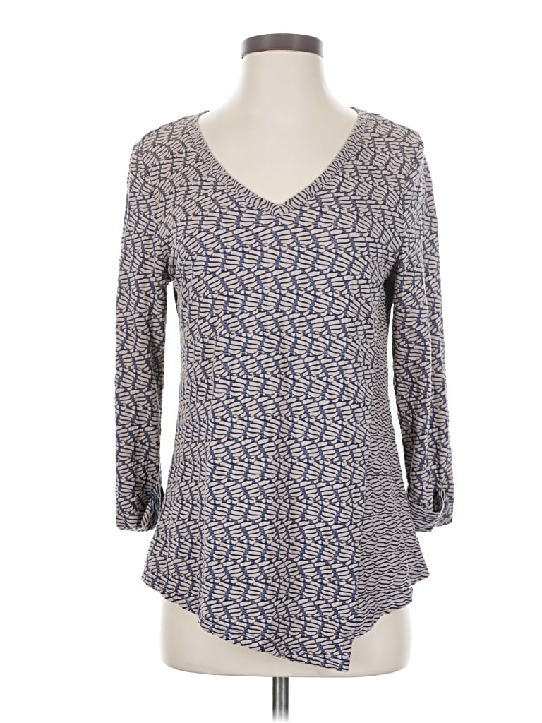 Pre-owned Habitat 3/4 Sleeve Top Gray V-neck Tops