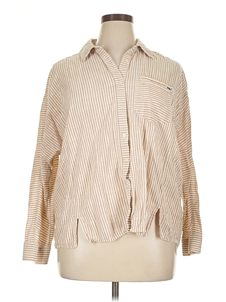 Pre-owned Vineyard Vines Long Sleeve Blouse In Tan
