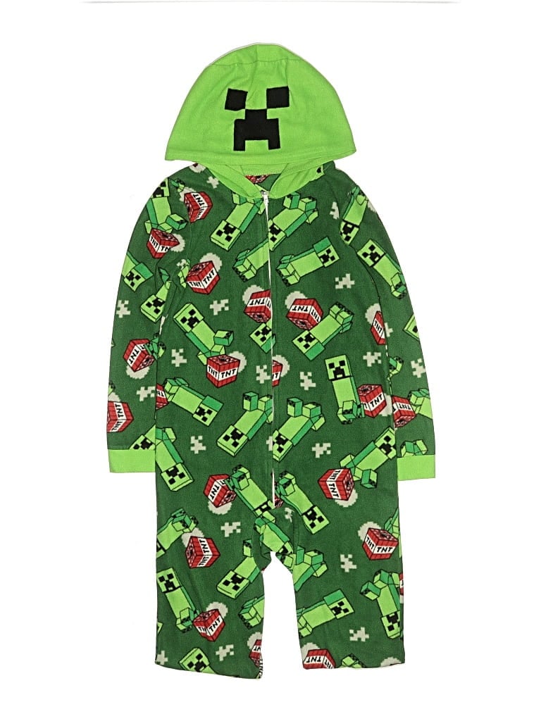 Pre-owned Minecraft Kids' Long Sleeve Onesie In Green