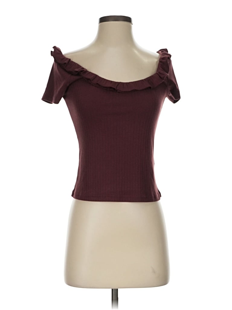 Pre-owned Motel Short Sleeve Top Burgundy Sweetheart Neckline Tops