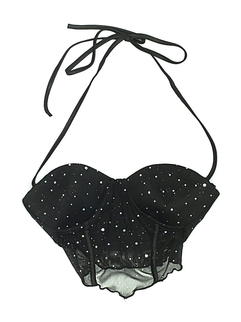 Pre-owned Shein Swimsuit Top Black Polka Dots Pattern Swimwear