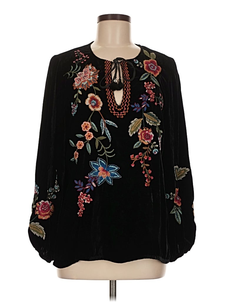 Pre-owned Johnny Was Long Sleeve Blouse In Black